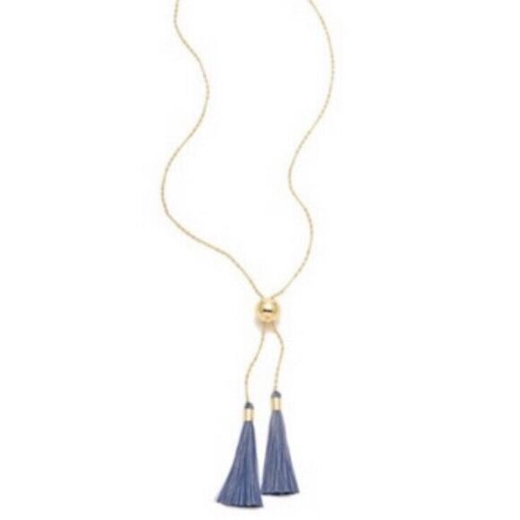 Gorjana Carmen Tassel Adjustable Lariat Necklace in Mixed Powder Blue Gold Tone - Picture 1 of 8